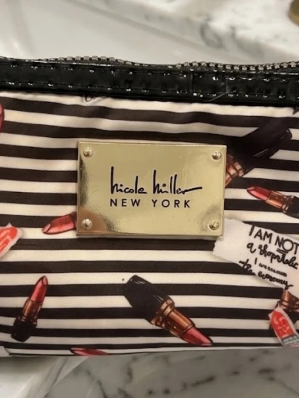 Nicole Miller Black & White Striped Cosmetic Pouch